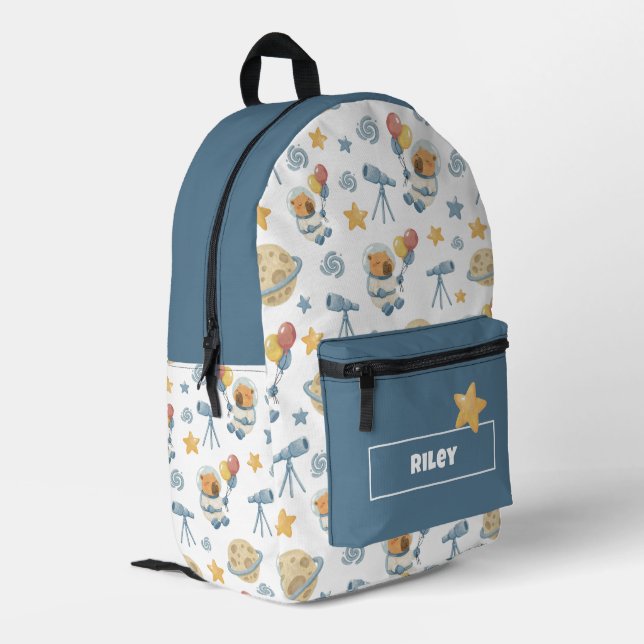 Capybara Astronaut Pattern Printed Backpack (Back Corner Left)
