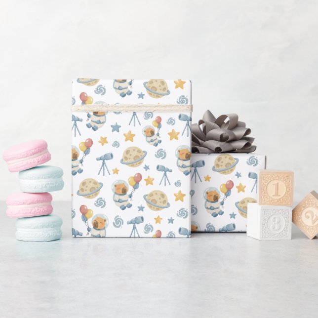 Capybara Astronaut Pattern Wrapping Paper Roll (Baby Shower)