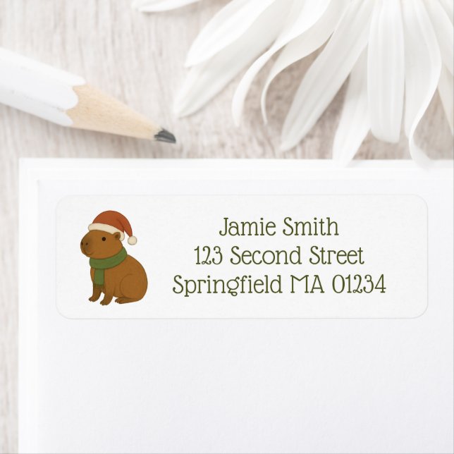 Capybara at Christmas Return Address Label (Insitu)