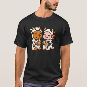 Capybara Axolotl Cow Costume Boba Tea Animal Valen T-Shirt