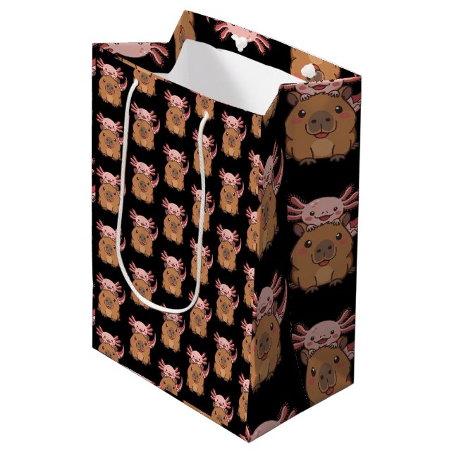 Capybara Axolotl Kawaii Animal Lover Zoo Day Medium Gift Bag (Front Angled)