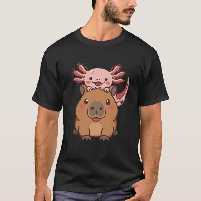 Capybara Axolotl Kawaii Animal Lover Zoo Day T-Shirt (Front)
