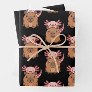 Capybara Axolotl Kawaii Animal Lover Zoo Day Wrapping Paper Sheet