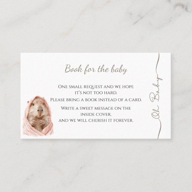 Capybara Baby Shower • Book for Baby Business Card (Front)
