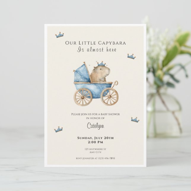 Capybara Baby Shower Invitation Little Prince (Standing Front)