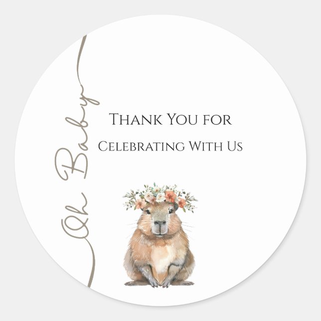 Capybara Baby Shower • Oh Baby Wildflower Classic Round Sticker (Front)