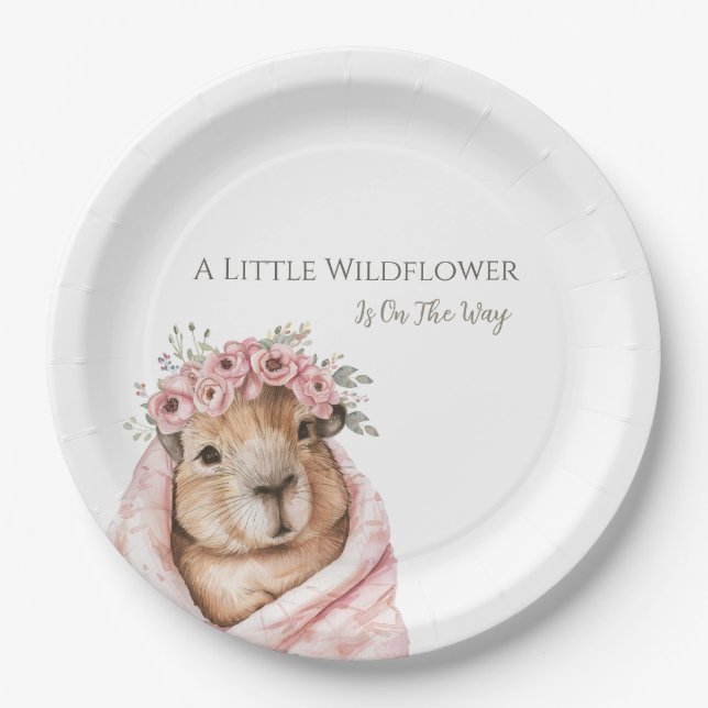 Capybara Baby Shower • Wildflower Paper Plate (Front)