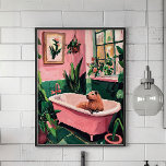 Capybara Bath – Capybara Cute Bathroom Decor<br><div class="desc">Add a splash of whimsy to your space with this Capybara Cute art print, where calm vibes meet botanical bliss. Featuring a chill capybara living its best life in a pastel-perfect capybara bath, this dreamy scene is basically self-care goals in picture form. Surrounded by lush greenery, pink walls, and vintage...</div>