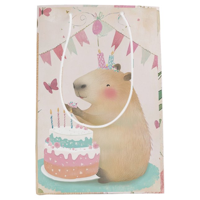 Capybara Birthday Bash Party Decor Medium Gift Bag (Front)