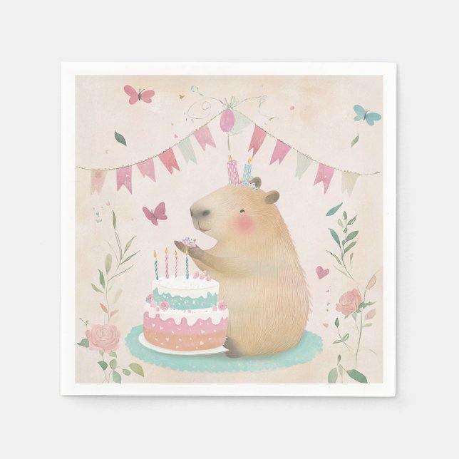 Capybara Birthday Bash Party Decor Paper Napkins (Front)