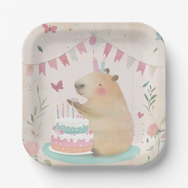 Capybara Birthday Bash Party Decor Paper Plate (Front)