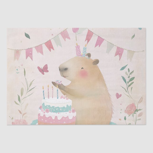 Capybara Birthday Bash Party Decor Tissue Paper (Front)