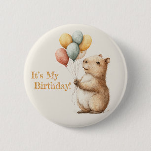 Capybara Birthday Button • Cute Woodland Party