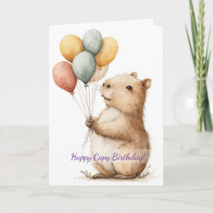 Capybara Birthday Card • Cute Balloon Design