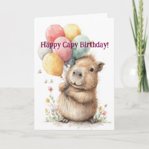 Capybara Birthday Card • Cute Balloon Design