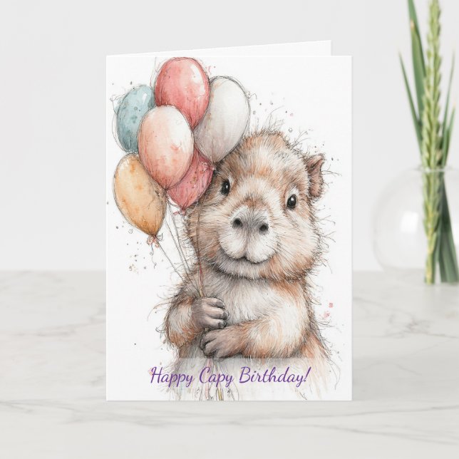 Capybara Birthday Card • Cute Balloon Design (Front)