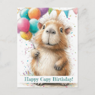 Capybara Birthday Card • Cute Balloon Design