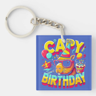 Capybara Birthday Celebration Funny Party Gift Tee Key Ring