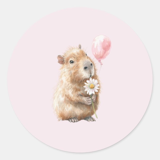 Capybara Birthday Classic Round Sticker (Front)