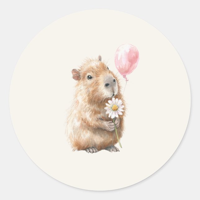 Capybara Birthday Classic Round Sticker (Front)
