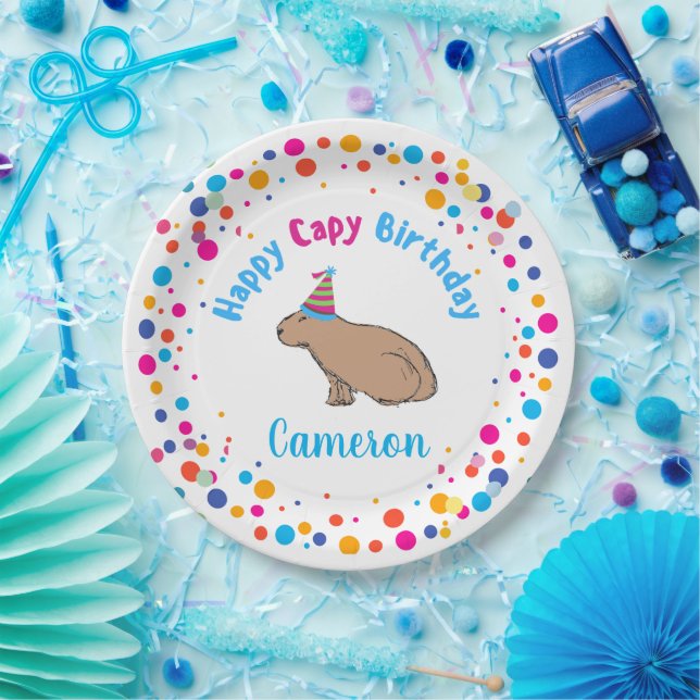 Capybara Birthday Cute Colourful Children's Party Paper Plate (Party)