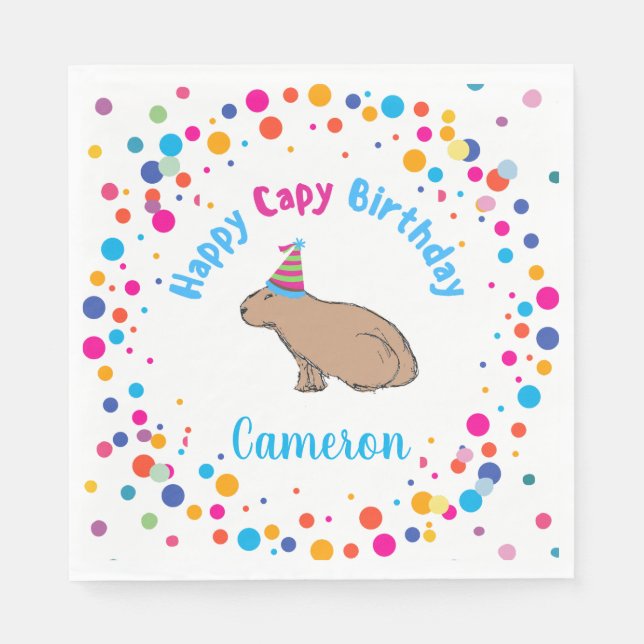 Capybara Birthday Cute Hand-Illustrated Colourful Napkin (Front)