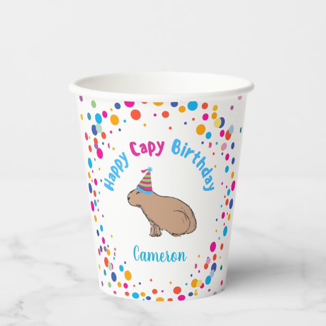 Capybara Birthday Cute Hand-Illustrated Colourful Paper Cups (Front)