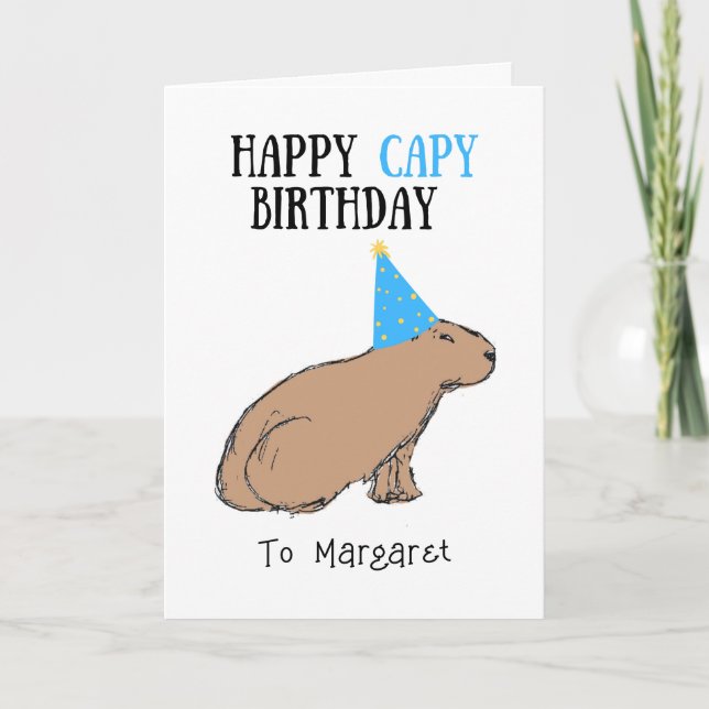 Capybara Birthday Hand-Drawn Cute Animal Wildlife Card (Front)