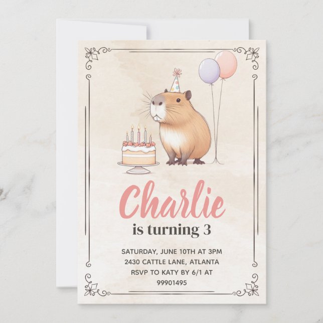 Capybara Birthday Invitation (Front)