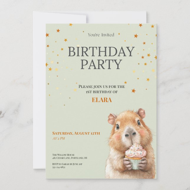 Capybara Birthday Invitation • Cute First Birthday (Front)