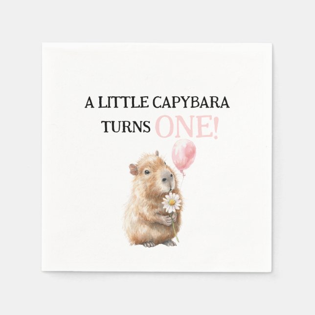 Capybara Birthday Napkin • First Birthday (Front)