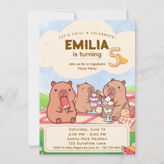 Capybara Birthday Picnic Invitation