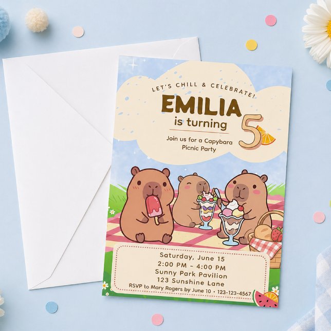 Capybara Birthday Picnic Invitation (Creator Uploaded)