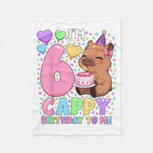 Capybara Birthday Shirt 6 Kawaii Girl Capybara 6th Fleece Blanket