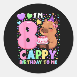 Capybara Birthday Shirt 8 Kawaii Girl Capybara 8th Classic Round Sticker