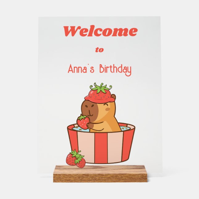Capybara Birthday Sign | Cute Animal Party sign (Front)