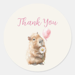 Capybara Birthday Thank You Classic Round Sticker