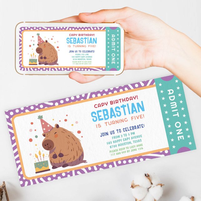 Capybara Birthday ticket Invitation (Creator Uploaded)