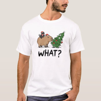 Capybara Black Cat Christmas WHAT Meme Gift T-Shirt