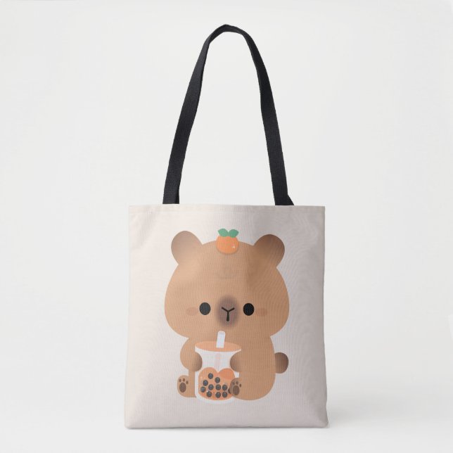 Capybara Boba Tote Bag (Front)
