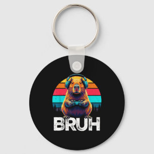 Capybara Bruh Funny Gamer Retro Capybara Gaming Key Ring