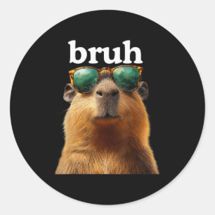 Capybara Bruh With Sungles Funny Meme Lovers Men W Classic Round Sticker