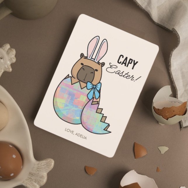 Capybara Bunny Hatching Egg Easter Holiday Card (Creator Uploaded)