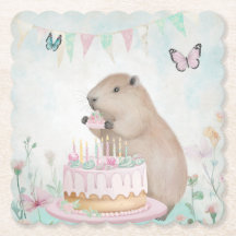 Capybara Cakefest Kids Party Paper Coaster