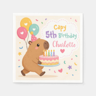 Capybara Capy 5th Birthday Girl Name Pink Cake Napkin