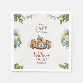 Capybara Capy Party Cute Blue Kawaii Boy Birthday Napkin
