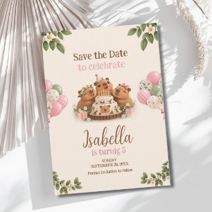 Capybara Capy Party Cute Pink Kawaii Girl Birthday Save The Date