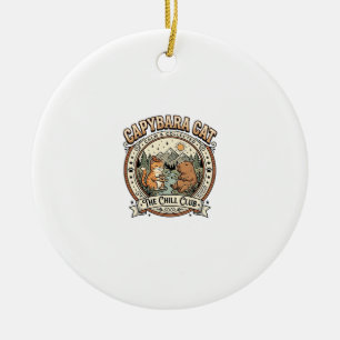 Capybara Cat Capybara Chill Cat Vintage Vector Art Ceramic Ornament