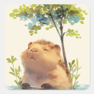 Capybara Chill Dip Square Sticker