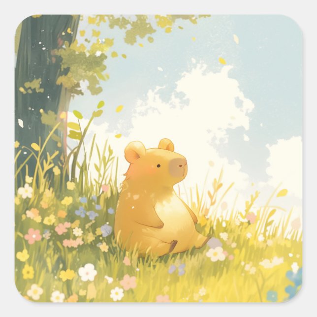 Capybara Chill Spot Square Sticker (Front)